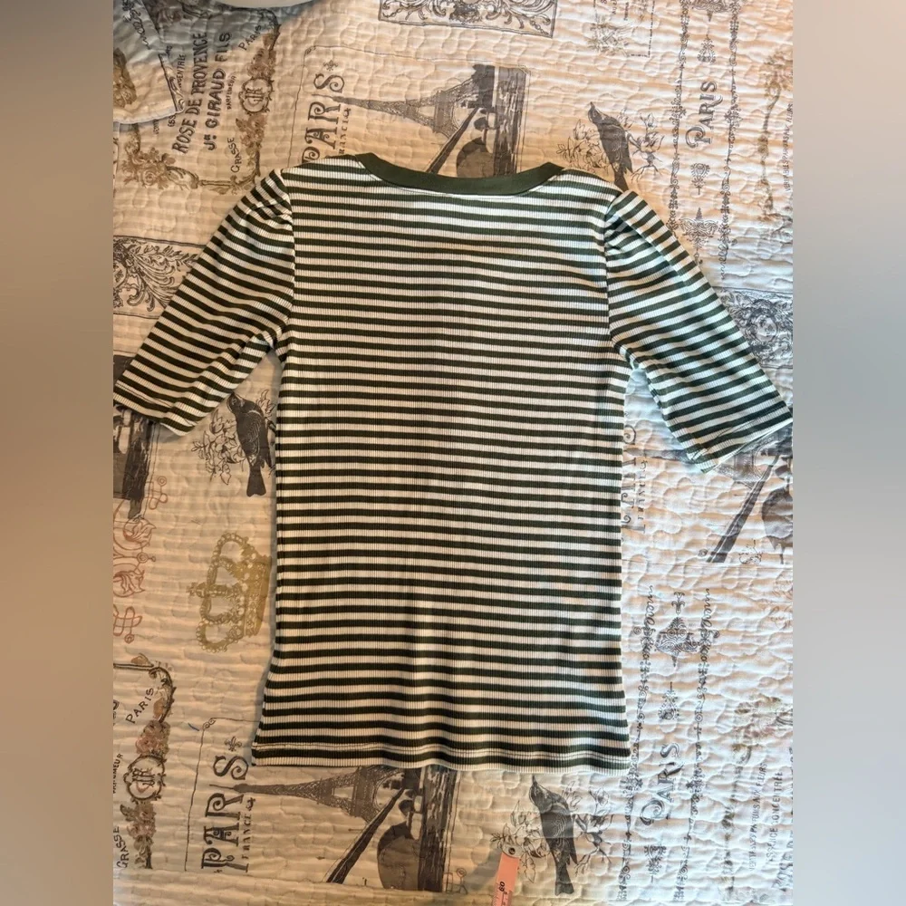 NWT GAP Kids Henley Top XL 12 Green Stripe Short Sleeve Ribbed Shirt